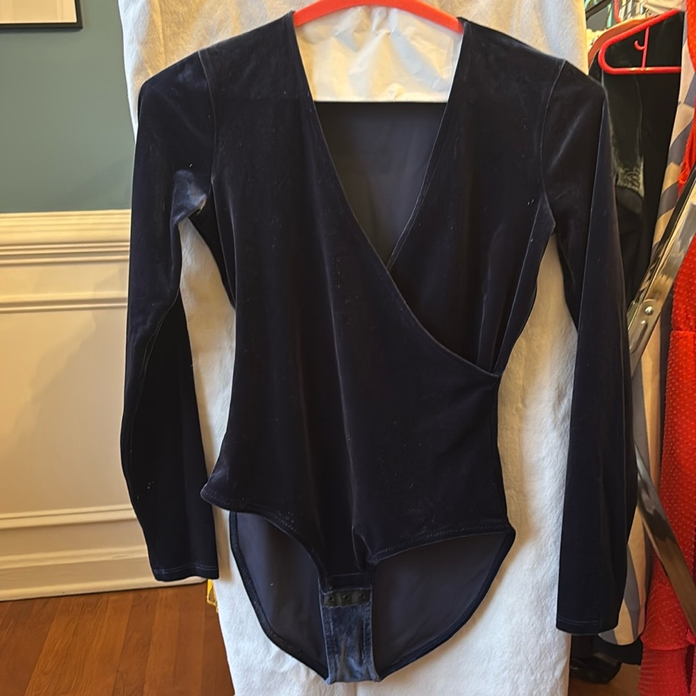 Madewell navy blue velvet bodysuit